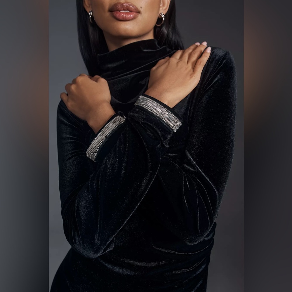 Anthropologie The Maya Ruched Cowl-Neck Dress: Velvet Long-Sleeve Edition - Picture 3 of 16